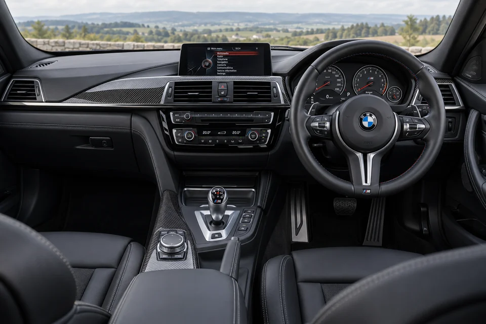 Inside the M3 Competition F80 — performance cabin, right-hand-drive layout