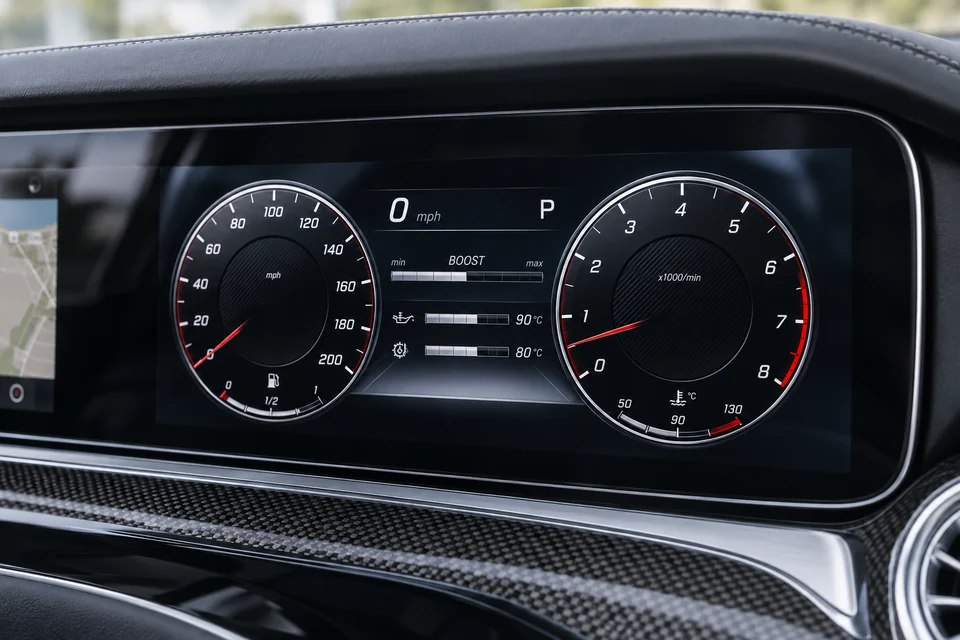 The AMG driver display — display direction, right-hand-drive layout